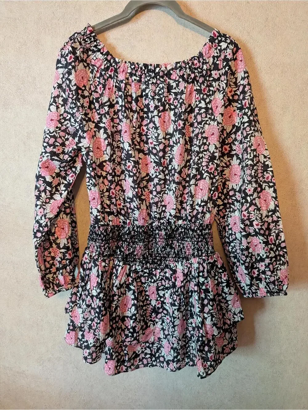 LOVESHACKFANCY Netra black pink long sleeve floral mini dress sz XS - Picture 7 of 7